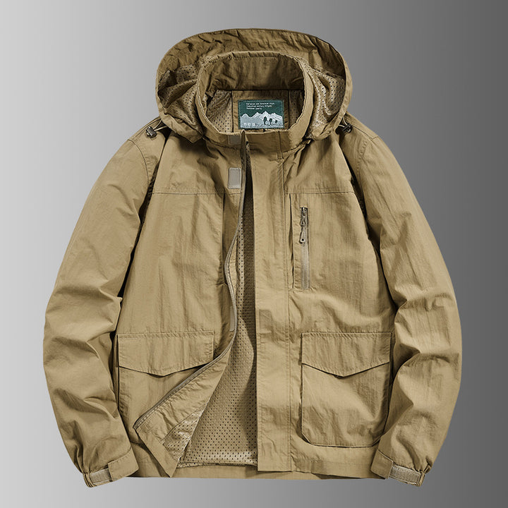 Men's Hooded Outdoor Jacket with Breathable Mesh Lining, Water-Repellent Ripstop Shell & Concealed Front Zipper Mune Fashion