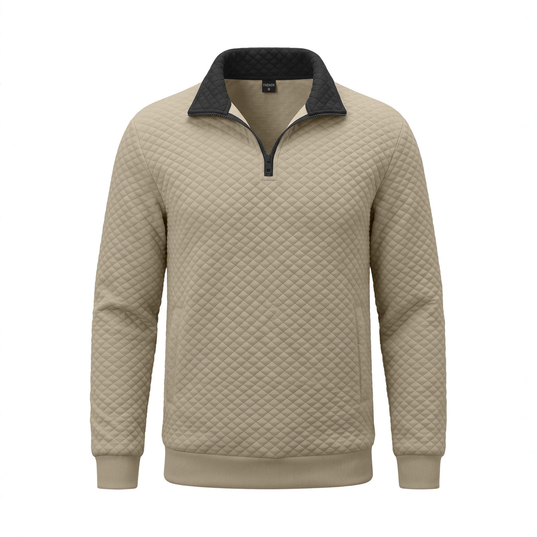 Men's quilted pullover with troyer collar and half zip Mune Fashion