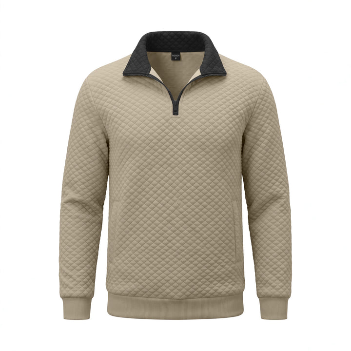 Men's quilted pullover with troyer collar and half zip Mune Fashion