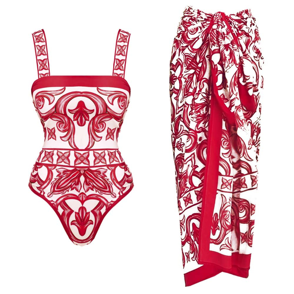 Women One-Piece Swimsuit with Artistic Floral Design Mune Fashion