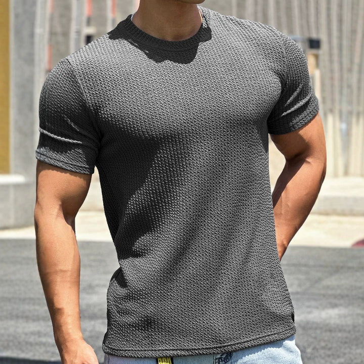 Men's structured t-shirt in slim fit with round neck Drune