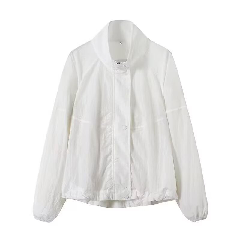 Women's Lightweight Windbreaker with Stand-up Collar, Raglan Sleeves, and Elastic Hem Mune Fashion