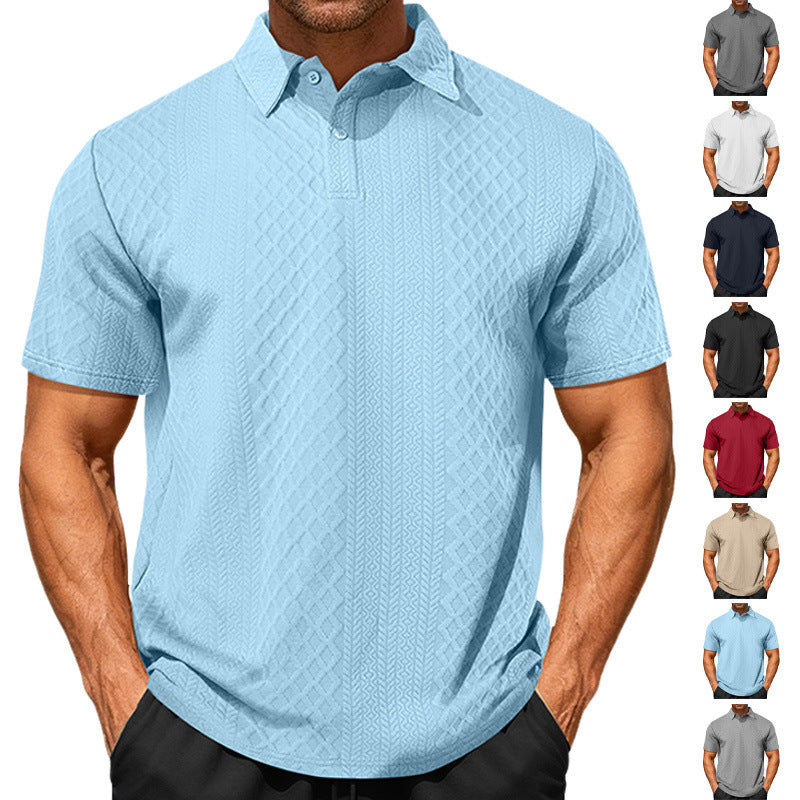 Men's textured jacquard polo shirt short sleeves slim fit with polo collar Mune Fashion