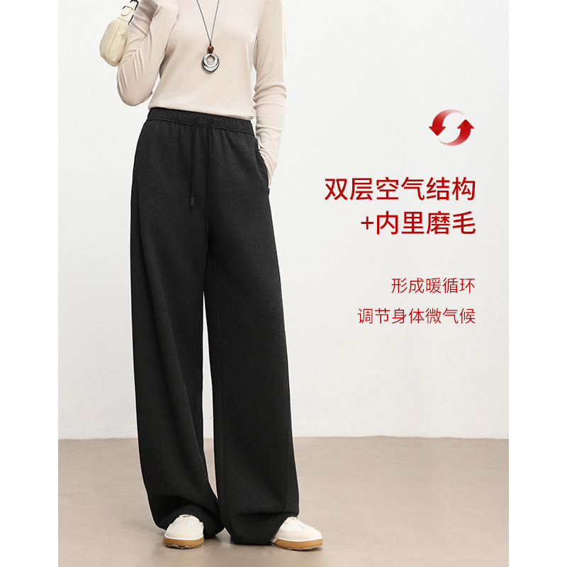 Women's Elastic Wide-Leg Casual Pants with Drawstring and Crease Detail