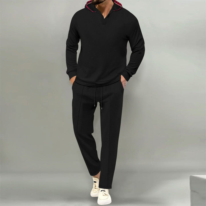 Men's Leisure Suit with Casual Hood and Breathable Structure Mune