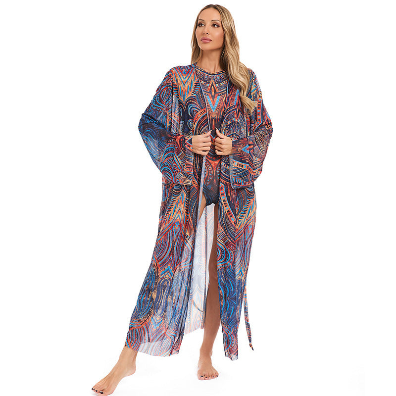Women's Elegant Transparent Beach Kimono with Floral Design Mune Fashion