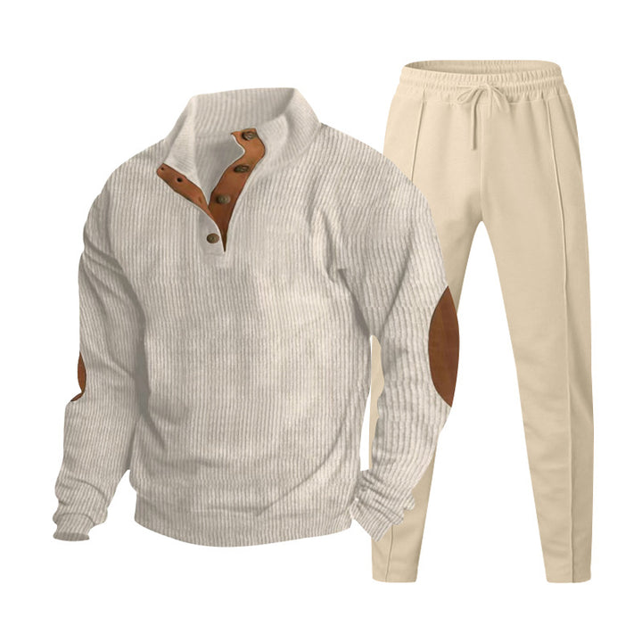 Men's Structured Henley Loungewear Set with Elbow Patches & Tapered Jogger Pants Mune Fashion