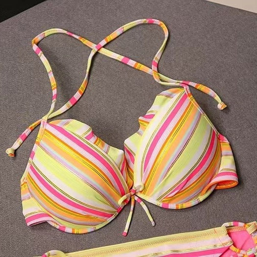 Women's Colorful Striped Bikini with Playful Ruffle Details Mune Fashion