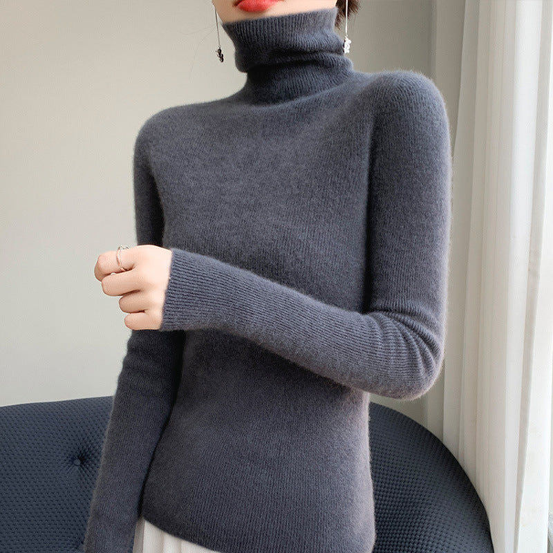 Women's Slim Roll Neck Sweater made of Cashmere Mix with Extra Long Sleeve Cuffs Mune Fashion