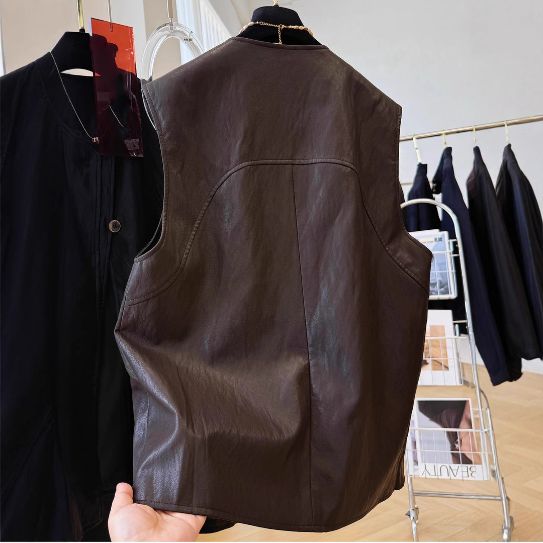 Ladies Noble Leather Waistcoat Mune Fashion