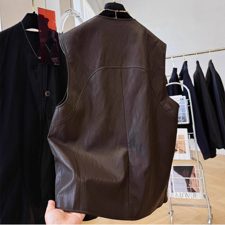 Ladies Noble Leather Waistcoat Mune Fashion