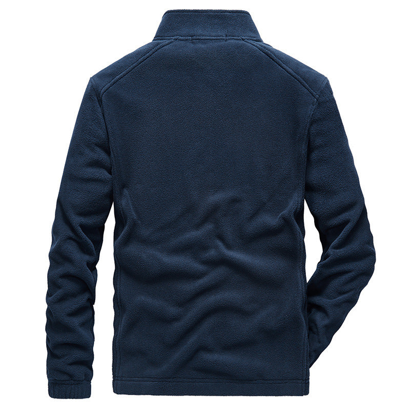 Men's fleece outdoor jacket with high stand-up collar, chest zipper, and warming inner structure Mune Fashion