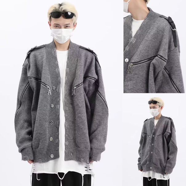 Men's fashionable cardigan with unique design and zippers Mune Fashion
