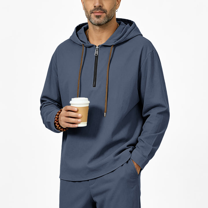 Men's hoodie with half zip, drawstring and rounded hem Mune Fashion