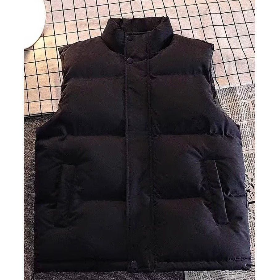 Men's Padded Sleeveless Quilted Vest with Stand Collar and Concealed Snap Placket Mune Fashion