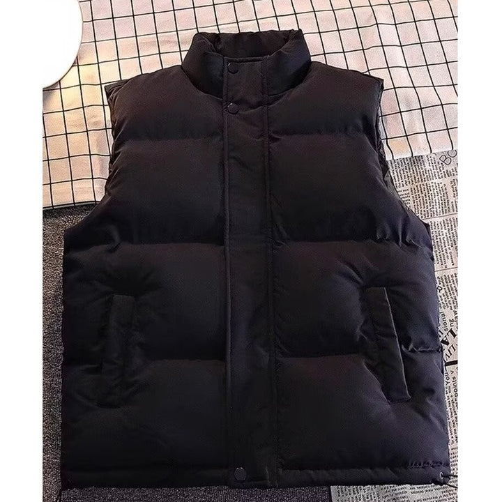 Men's Padded Sleeveless Quilted Vest with Stand Collar and Concealed Snap Placket Mune Fashion