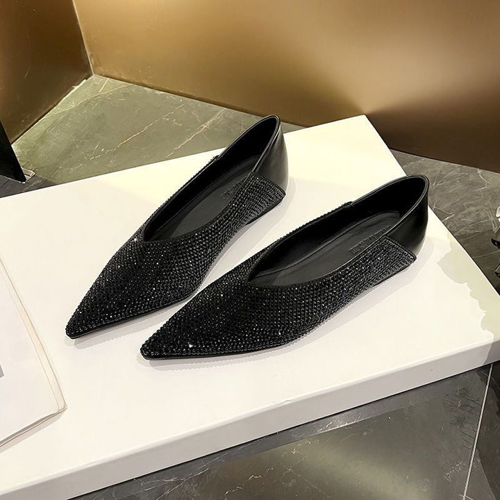 Women's Elegant Pointed Toe Slipper Ballet Flats with Rhinestone Mesh and Padded Comfort Insole Mune Fashion