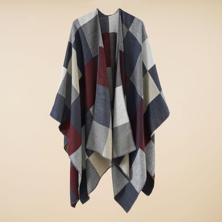 Women lightweight jacquard poncho with geometric pattern and asymmetric hem Mune Fashion