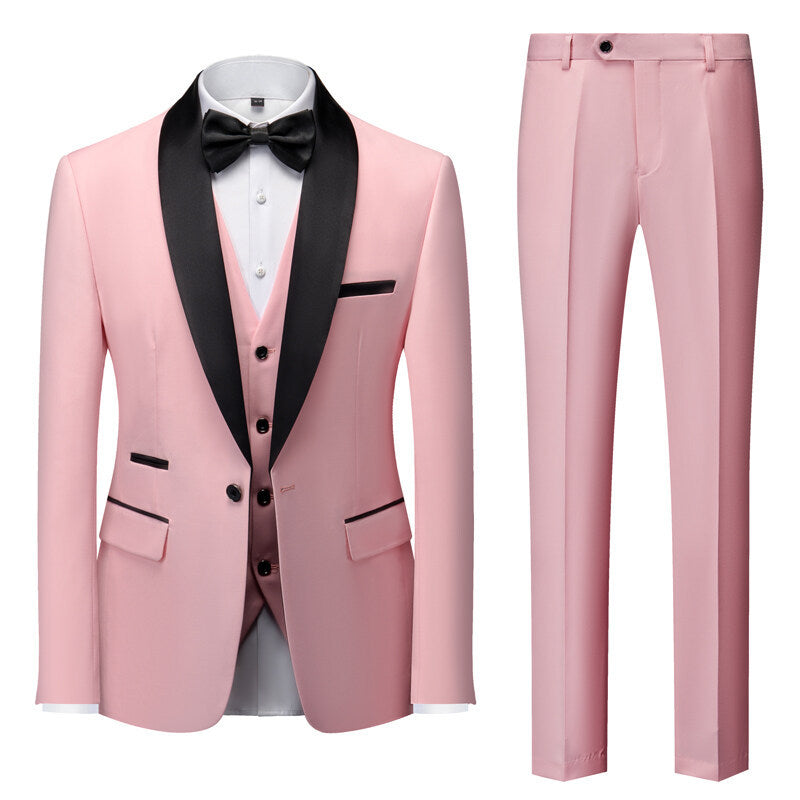 Men's single-breasted tuxedo with shawl collar, vest, and slim fit dress pants Mune Fashion