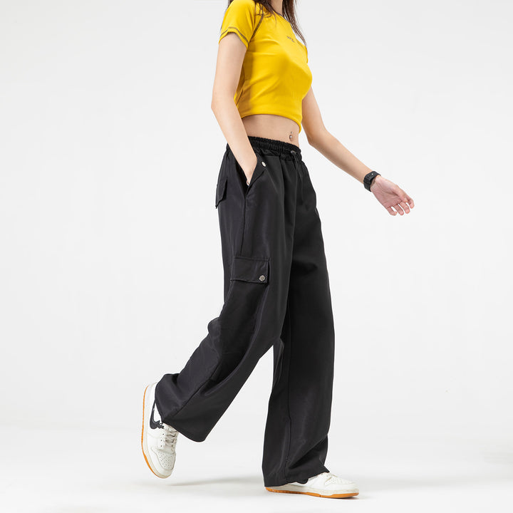 Damen Baggy-Cargo-Hose mit Tunnelzugbund, großen Klappentaschen und verstellbarem Saum Mune Fashion