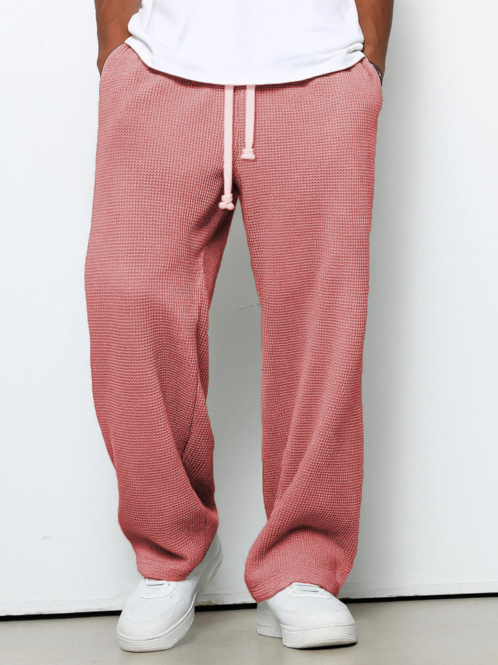 Men's Casual Waffle Texture Lounge Pants with Drawstring, Elastic Waistband and Loose Fit Mune Fashion