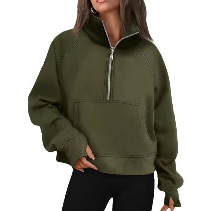 Women's oversized sweatshirt with half zipper, kangaroo pocket, and thumb holes Mune Fashion