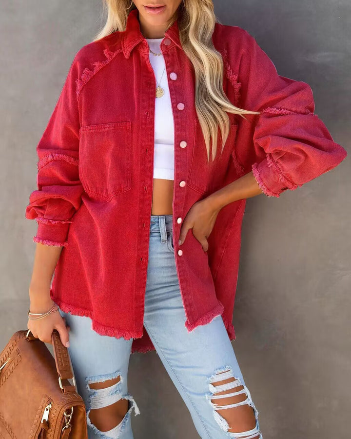 Women oversized shirt jacket in used look with frayed edges and patch pockets Mune Fashion