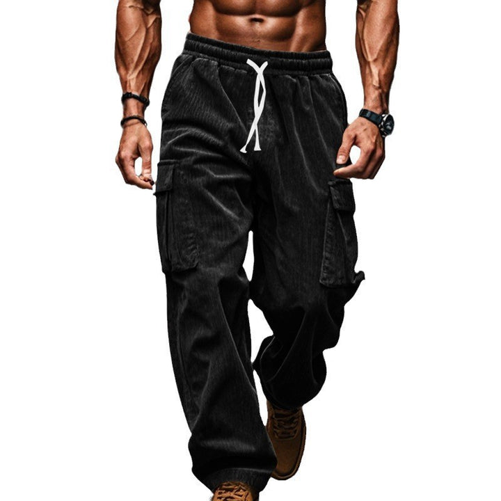 Men's loose corduroy cargo pants with elastic drawstring waistband, patch flap pockets, and relaxed silhouette Mune Fashion