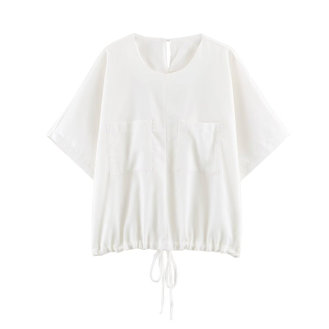 Ladies loose-fitting harem pants with drawstring waistband, mid-slit, and rounded hem Mune Fashion