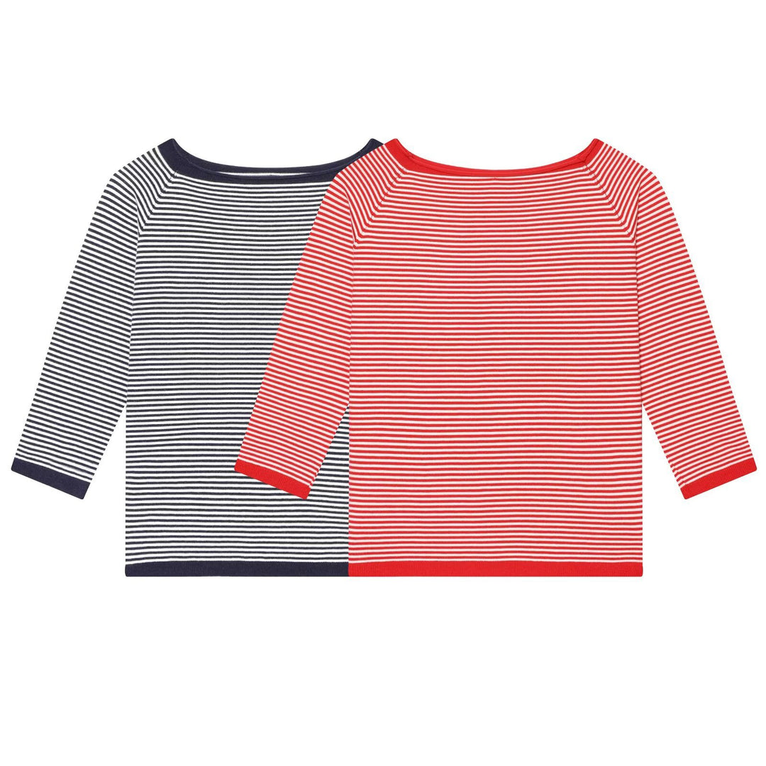 Women Maritime Striped Boatneck Shirt with Three-Quarter Sleeves Mune Fashion