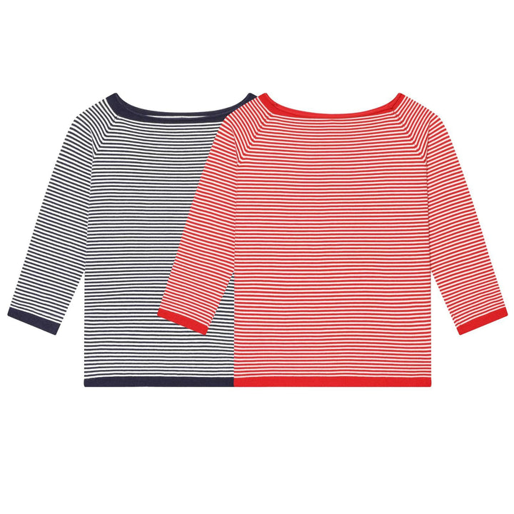 Women Maritime Striped Boatneck Shirt with Three-Quarter Sleeves Mune Fashion