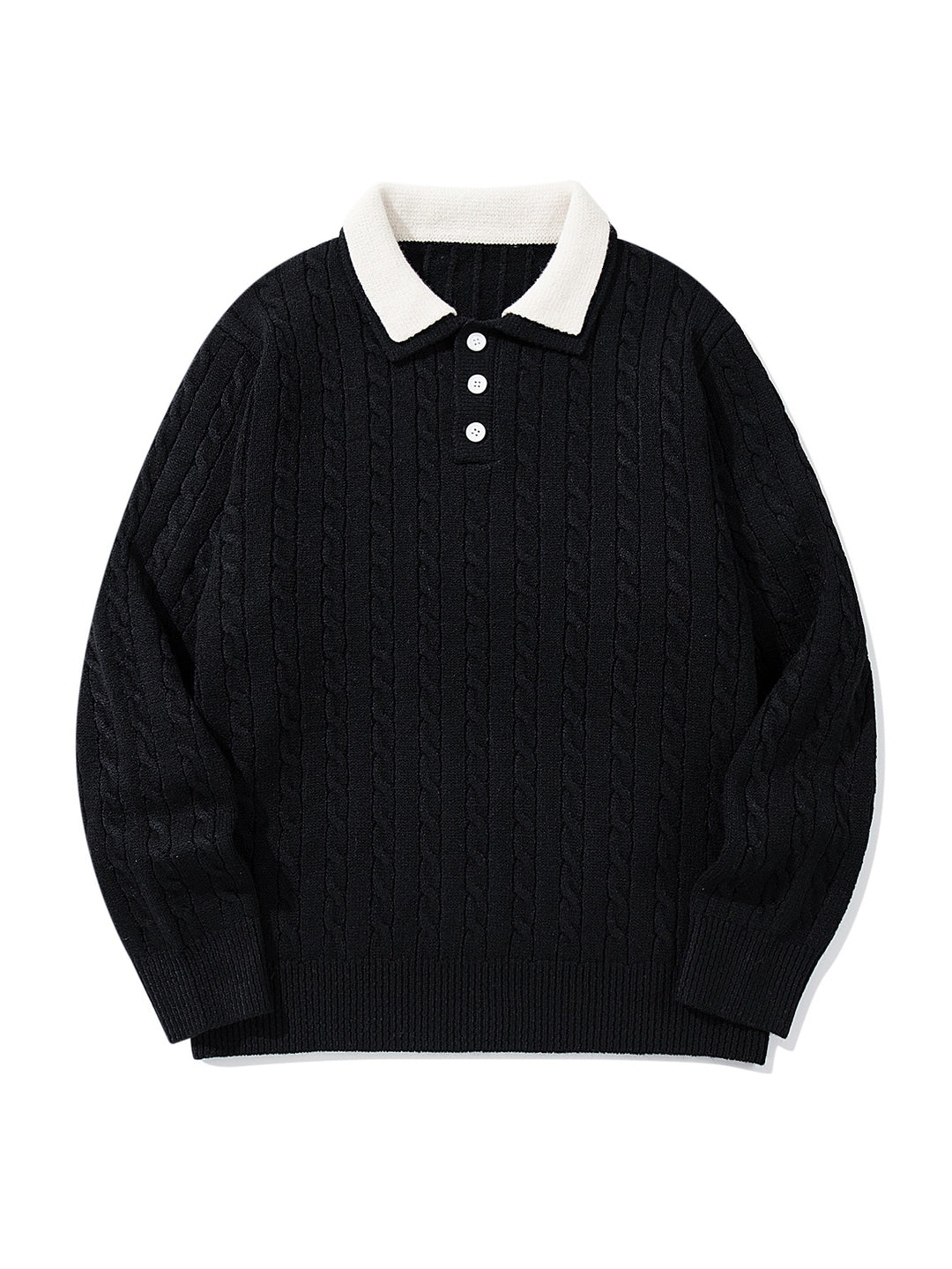Unisex Polo knit sweater with cable knit and contrast collar Mune Fashion