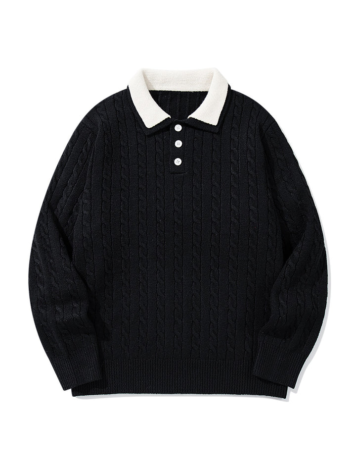 Unisex Polo knit sweater with cable knit and contrast collar Mune Fashion
