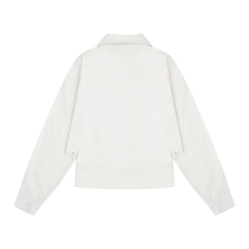 Women's cropped layered shirt with wide Kent collar and extended back Mune Fashion