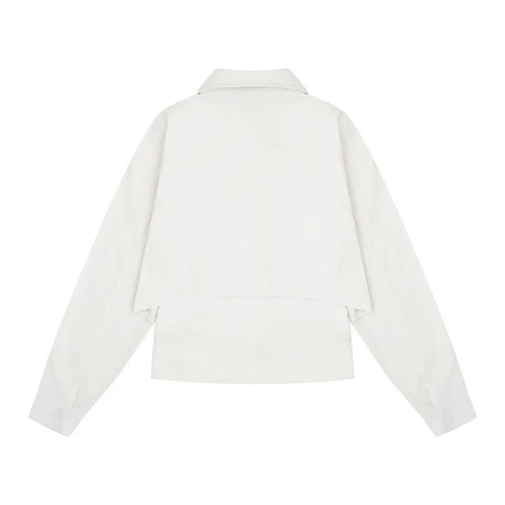 Women's cropped layered shirt with wide Kent collar and extended back Mune Fashion