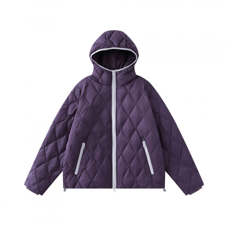 Ladies quilted jacket with hood, diamond quilting and adjustable hem Mune Fashion