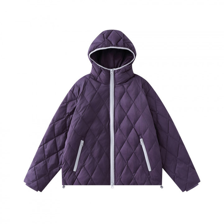 Ladies quilted jacket with hood, diamond quilting and adjustable hem Mune Fashion