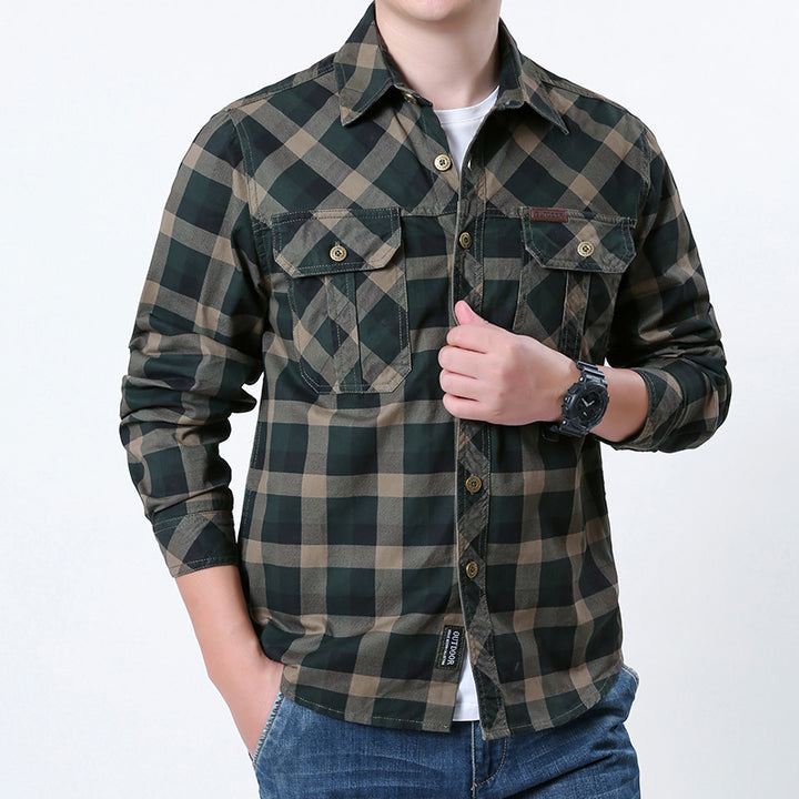 Men's checked long sleeve shirt made of cotton blend with patch pockets and reinforced seams Mune Fashion