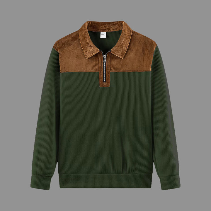 Unisex nan fine-structured knitted sweater with half zip collar and velvet trim Mune Fashion