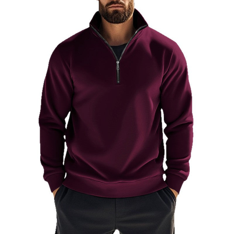 Men's comfortable half-zip sweatshirt with stand-up collar, lightly brushed inner side, and ribbed hem Mune Fashion