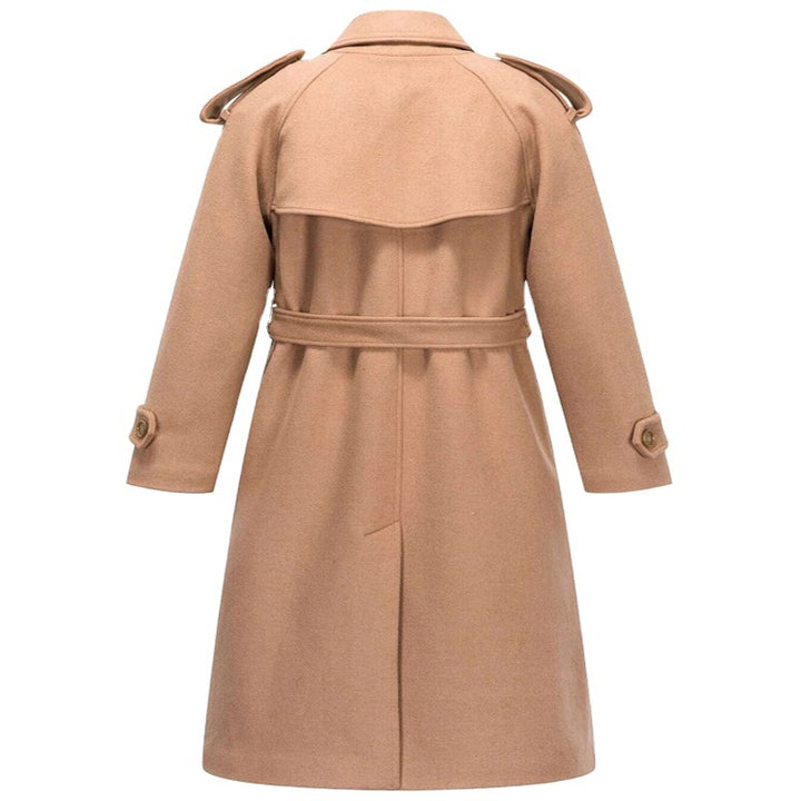 Women's Mid-Length Double-Breasted Wool Blend Trench Coat with Epaulettes and Belt Mune Fashion