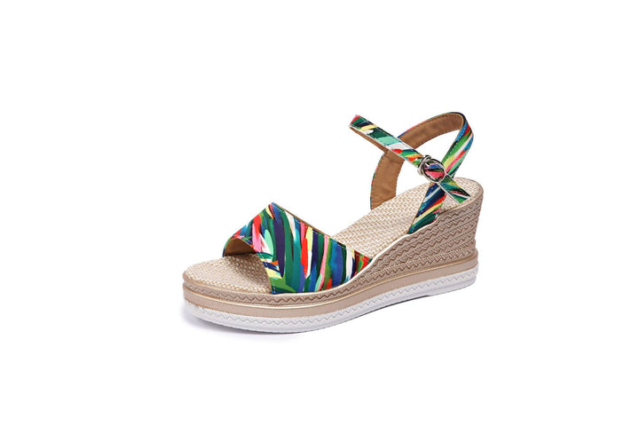 Women's espadrille wedge sandals with braided jute platform and adjustable ankle strap Mune Fashion