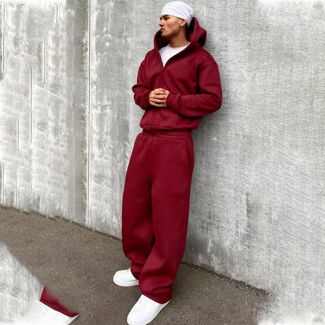 Men's nan Oversize Zip Hoodie and Relaxed Sweatpants Set Mune Fashion