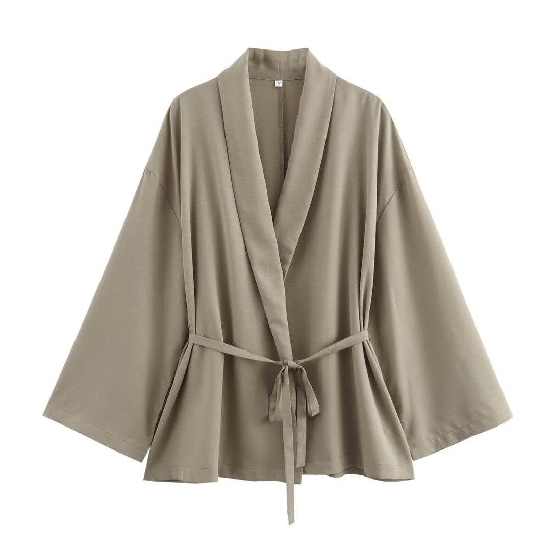 Women's kimono jacket with wrap belt, loose fit and shawl collar Mune Fashion