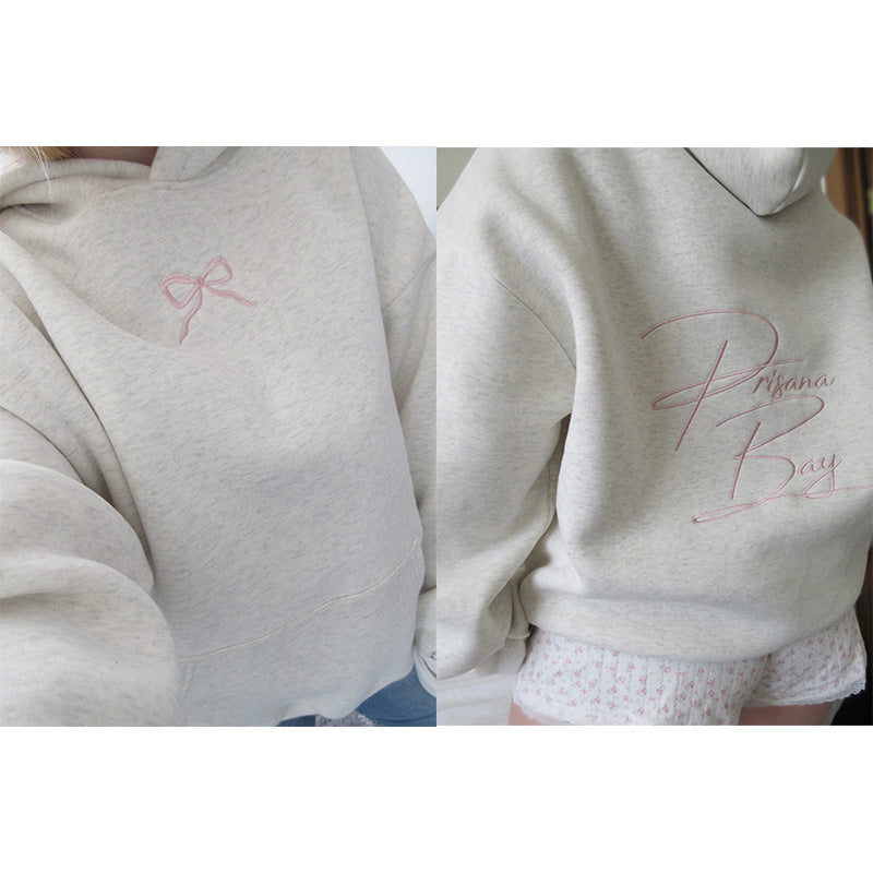 Women's Oversize Hoodie Sweatshirt with Delicate Embroidery on the Front and Embroidered Lettering on the Back Mune Fashion