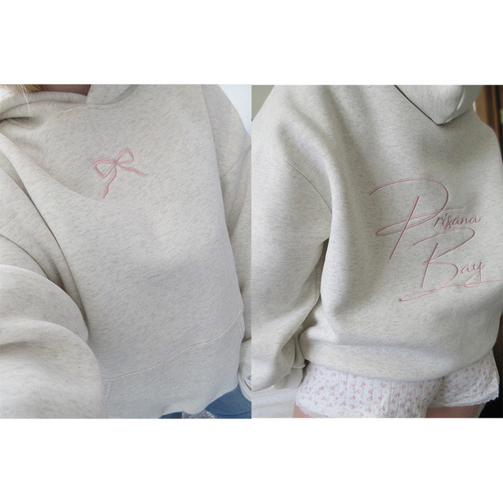 Women's Oversize Hoodie Sweatshirt with Delicate Embroidery on the Front and Embroidered Lettering on the Back Mune Fashion