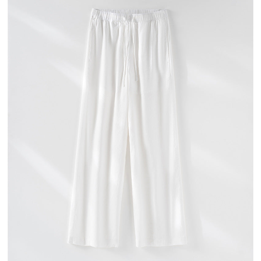 Women's Light Palazzo Pants made of Viscose-Linen with Elastic Waistband and Drawstring Mune Fashion