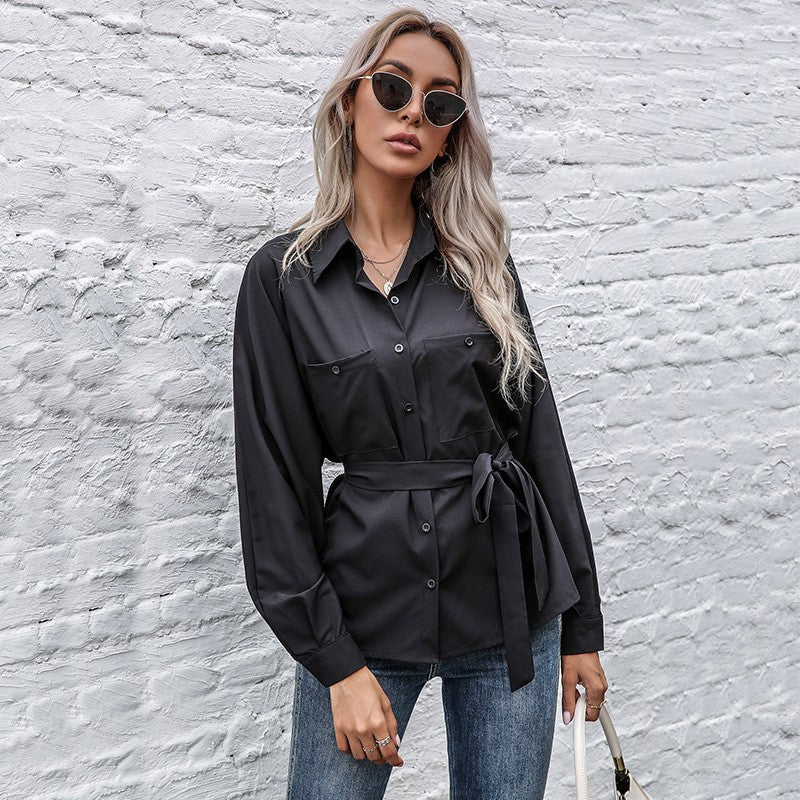 Women's Fitted Shirt with Ties and Chest Pockets Mune Fashion