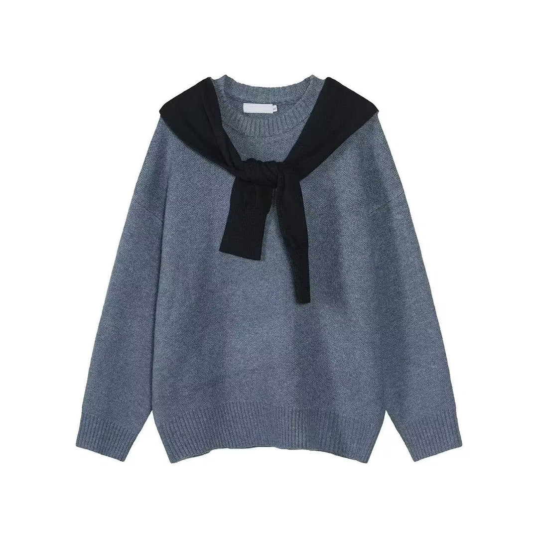 Women's Fashionable Chunky Knit Sweater with Collar Mune Fashion