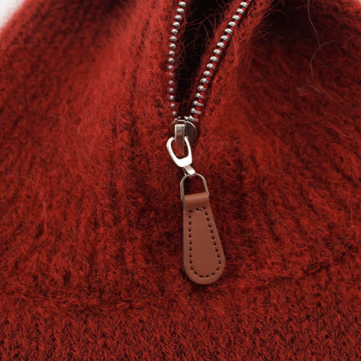Women's Norwegian Pattern Knit Sweater with Half Zipper and Stand-up Collar Mune Fashion